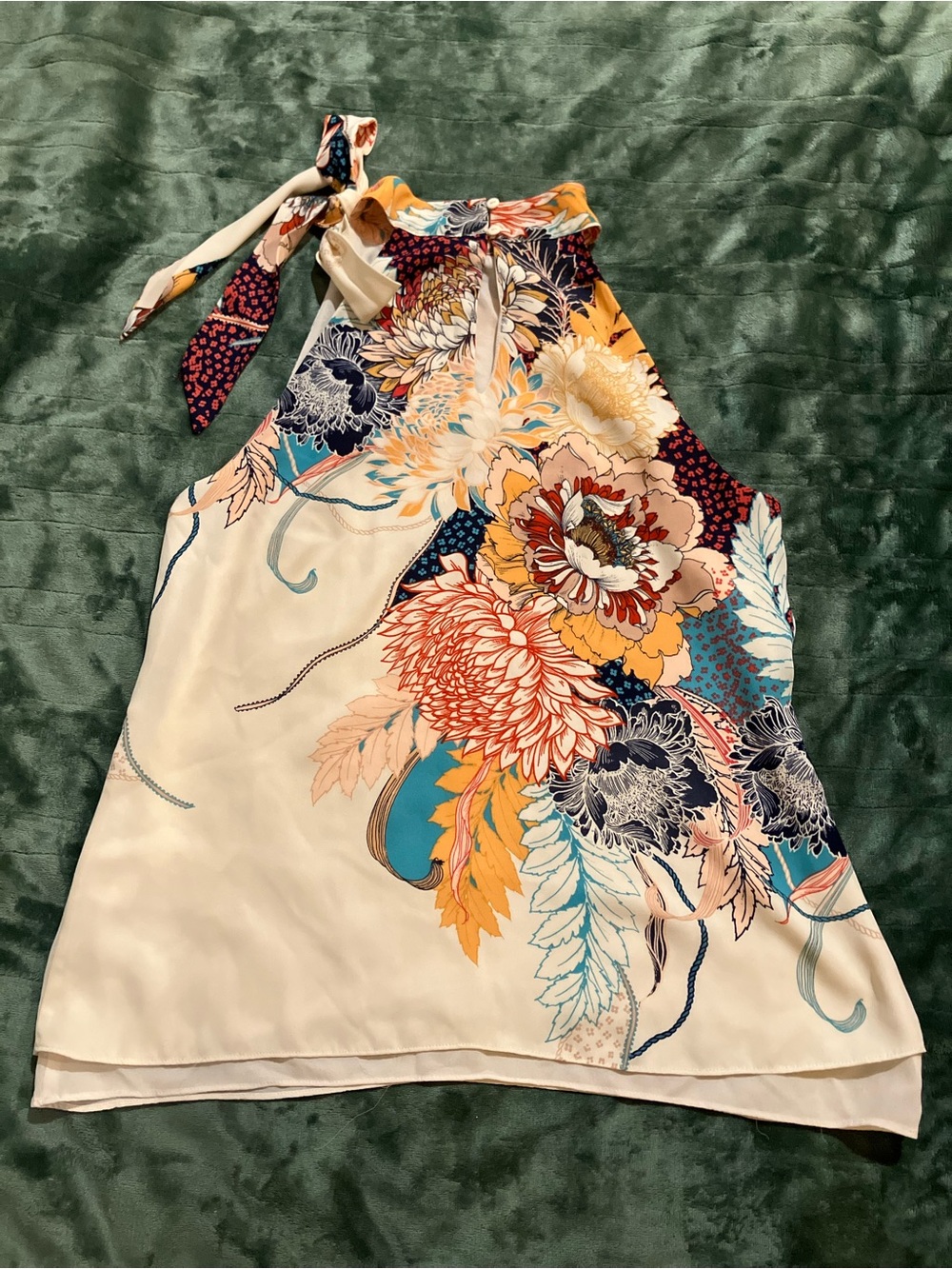 Rose & Olive Cream Halter Top with Multi Floral Print